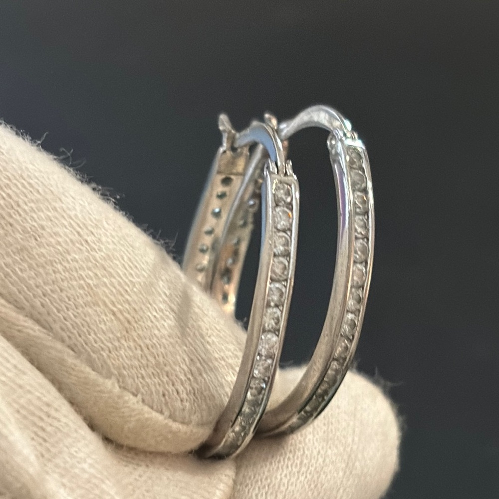 Sterling 925 crystal hoop earrings medium size